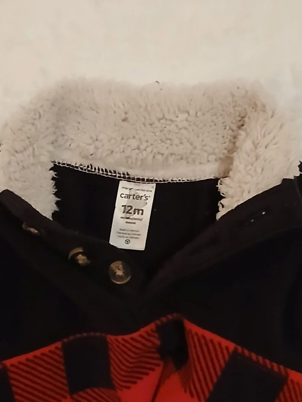 Carter's Red Buffalo Print Fleece Pullover Size 12 Months Black Navy Long Sleeve